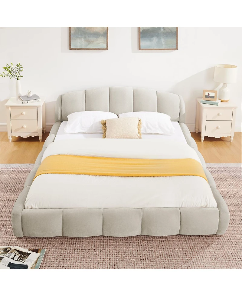 Streamdale Furniture Chenille Upholstered Queen Platform Bed with Curved Headboard
