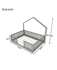 Streamdale Furniture Wooden Floor Bed with High Rails and Light for Kids