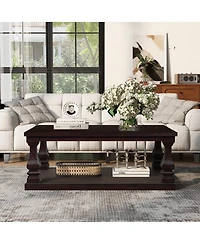 Streamdale Furniture Farmhouse 46" Wood Coffee Table with Storage Shelf, Espresso