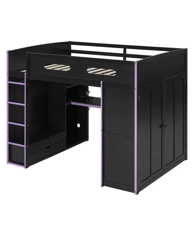 Streamdale Furniture Full Wood Loft Bed with Desk, Wardrobe, Storage, and Rgb Light