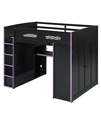Streamdale Furniture Full Wood Loft Bed with Desk, Wardrobe, Storage, and Rgb Light