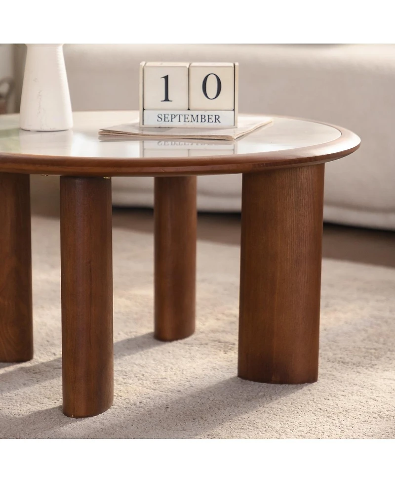 Streamdale Furniture 17.72" Round Sintered Stone Coffee Table with Wood Rim