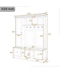 Streamdale Furniture 62.2" Farmhouse Hall Tree with Shoe Storage Bench and Coat Rack