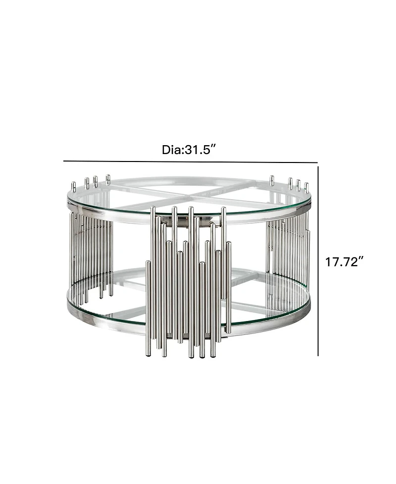 Streamdale Furniture 201 Stainless Steel Double-Layer Tempered Glass Round Coffee Table