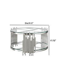 Streamdale Furniture 201 Stainless Steel Double-Layer Tempered Glass Round Coffee Table