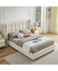 Streamdale Furniture Queen Chenille Wingback Gas Lift Storage Bed, Waffle Upholstered Platform