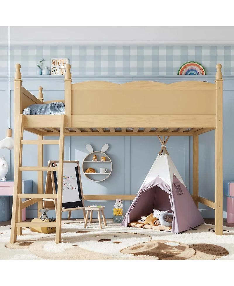 Streamdale Furniture Twin Wood Loft Bed with Ladders and Under-Bed Space