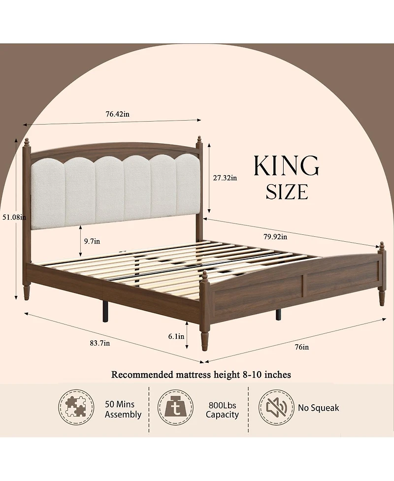 Streamdale Furniture King Size Upholstered Platform Bed Frame
