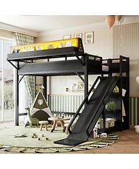 Streamdale Furniture Twin Xl Metal Loft Bed with Slide, Wardrobe and Led Lights