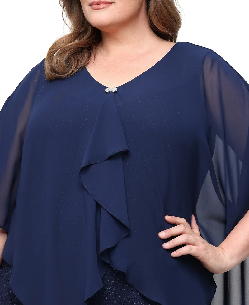 Sl Fashions Plus V-Neck Ruffle Dress