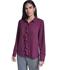 Calvin Klein Women's Ruffle-Front Long-Sleeve Blouse