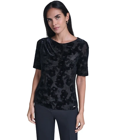 Calvin Klein Women's Short-Sleeve Pleated Floral Blouse