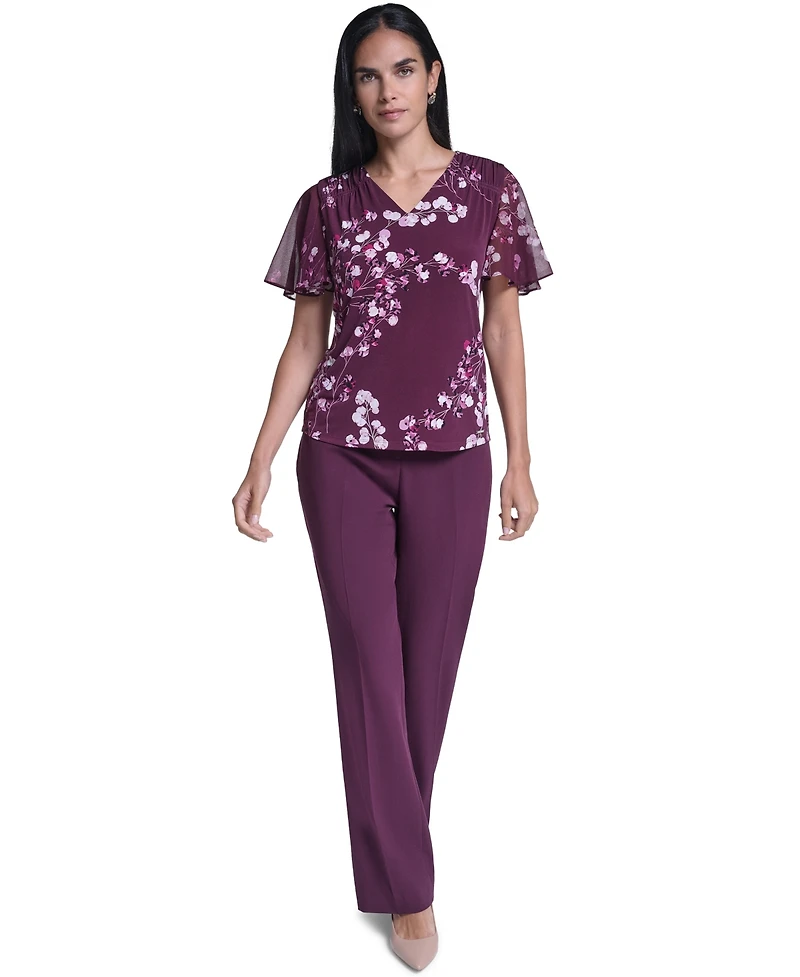 Calvin Klein Women's V-Neck Floral Chiffon Blouse