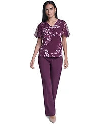 Calvin Klein Women's V-Neck Floral Chiffon Blouse