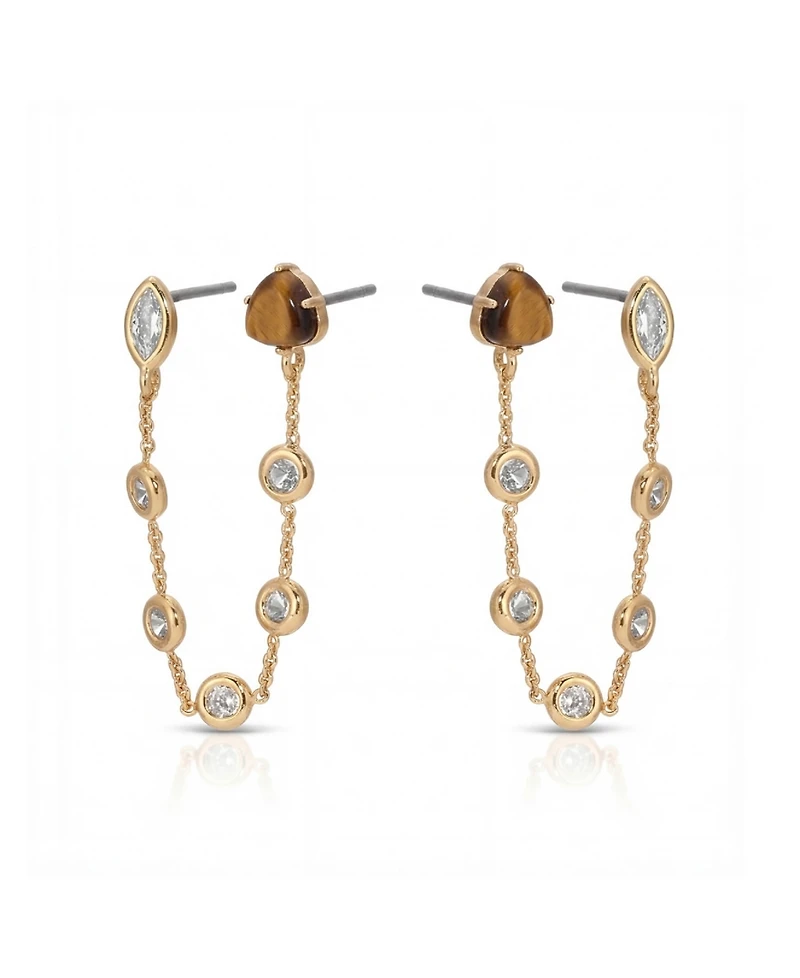 Ettika 18k Gold-Plated Double Piercing Tiger's Eye Earrings