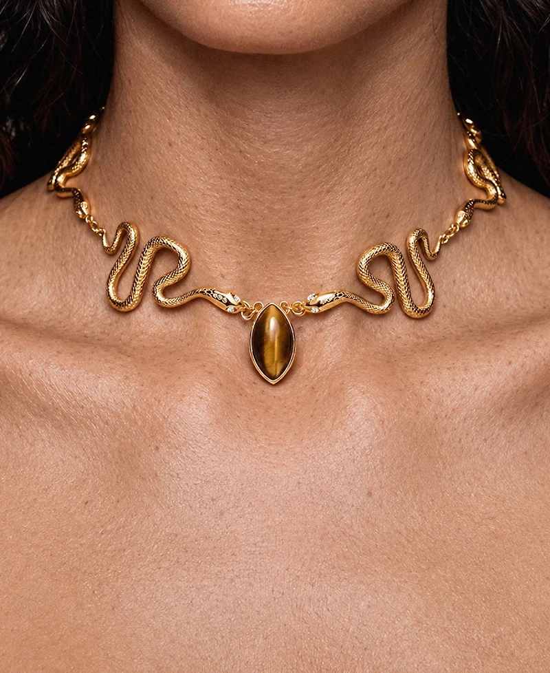 Ettika 18k Gold-Plated Tiger's Eye Serpentina Snake Choker Necklace