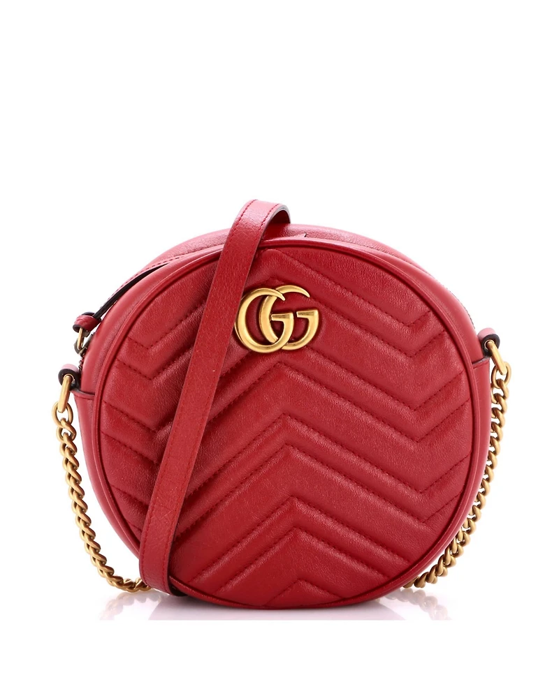 Pre-Owned Gucci Mini Gg Marmont Round Shoulder Bag Matelasse Leather