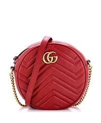 Pre-Owned Gucci Mini Gg Marmont Round Shoulder Bag Matelasse Leather