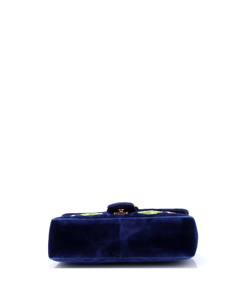 Pre-Owned Gucci Small Gg Marmont Flap Bag Embroidered Matelasse Velvet