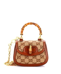 Pre-Owned Gucci Mini Bamboo 1947 Top Handle Bag Crystal Embellished Gg Canvas