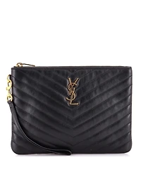 Pre-Owned Saint Laurent Small Classic Monogram Wristlet Pouch Matelasse Chevron Leather