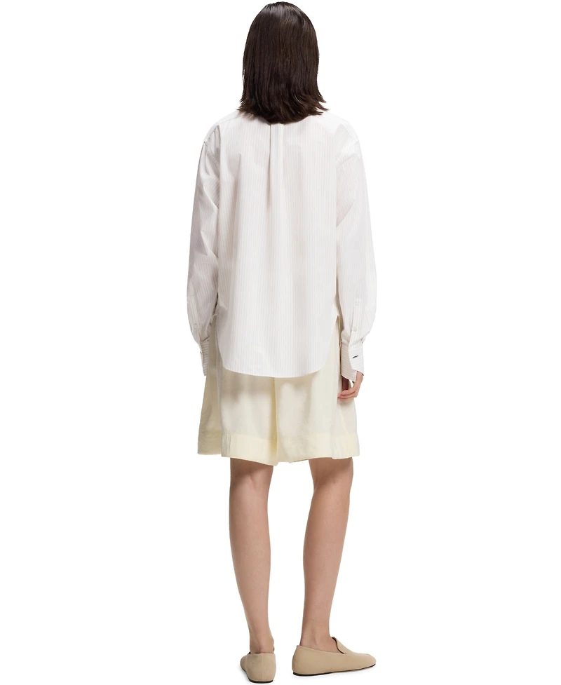 Boss by Hugo Women's Long-Sleeve Relaxed-Fit Vertical-Stripe Cotton Poplin Blouse