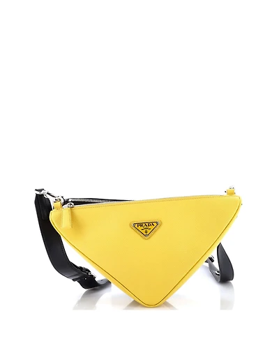 Pre-Owned Prada Double Triangle Logo Zip Shoulder Bag Saffiano Leather and Leather
