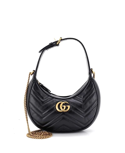 Pre-Owned Gucci Mini Gg Marmont Half Moon Hobo Matelasse Leather