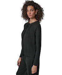 Donna Karan New York Women's Necklace Detail Long-Raglan Sleeves Keyhole Cutout Pullover