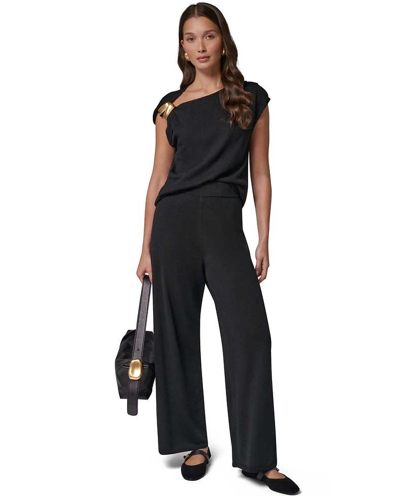 Donna Karan New York Women's Wide-Leg High-Waisted Pull-On Wool Pants