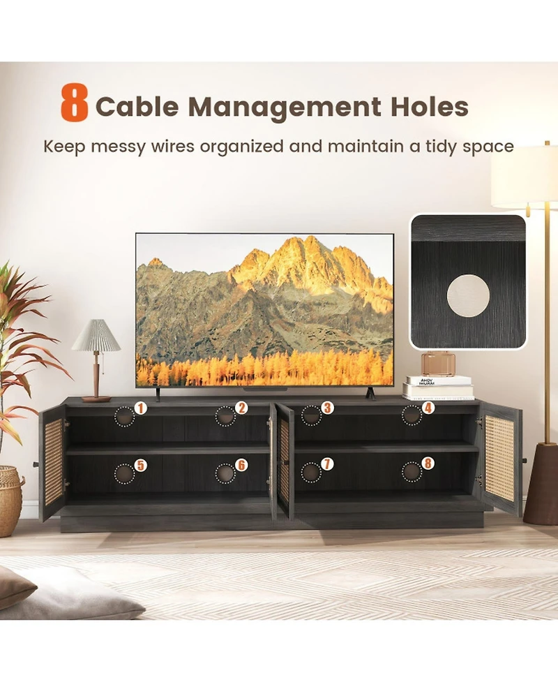Sugift Farmhouse Tv Stand for TVs with 2 Rattan-Front Cabinets