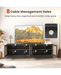Sugift Farmhouse Tv Stand for TVs with 2 Rattan-Front Cabinets