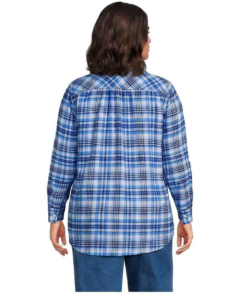 Lands' End Plus Flannel Boyfriend Long Sleeve Shirt