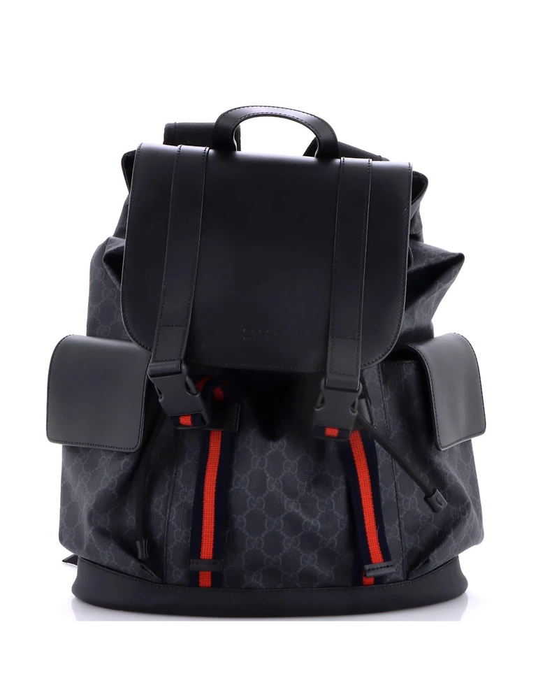 Pre-Owned Gucci Large Double Pocket Buckle Backpack Gg Coated Canvas