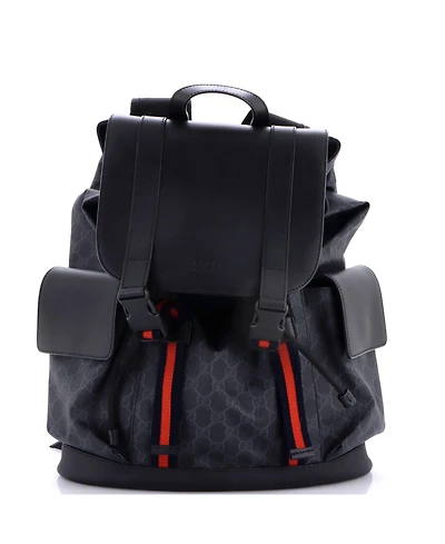 Pre-Owned Gucci Large Double Pocket Buckle Backpack Gg Coated Canvas