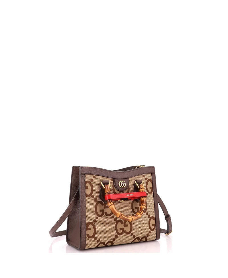 Pre-Owned Gucci Small Diana Nm Bamboo Handle Tote Jumbo Gg Canvas