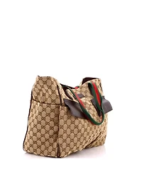 Pre-Owned Gucci Medium Double Pocket Web Handle Tote Gg Canvas