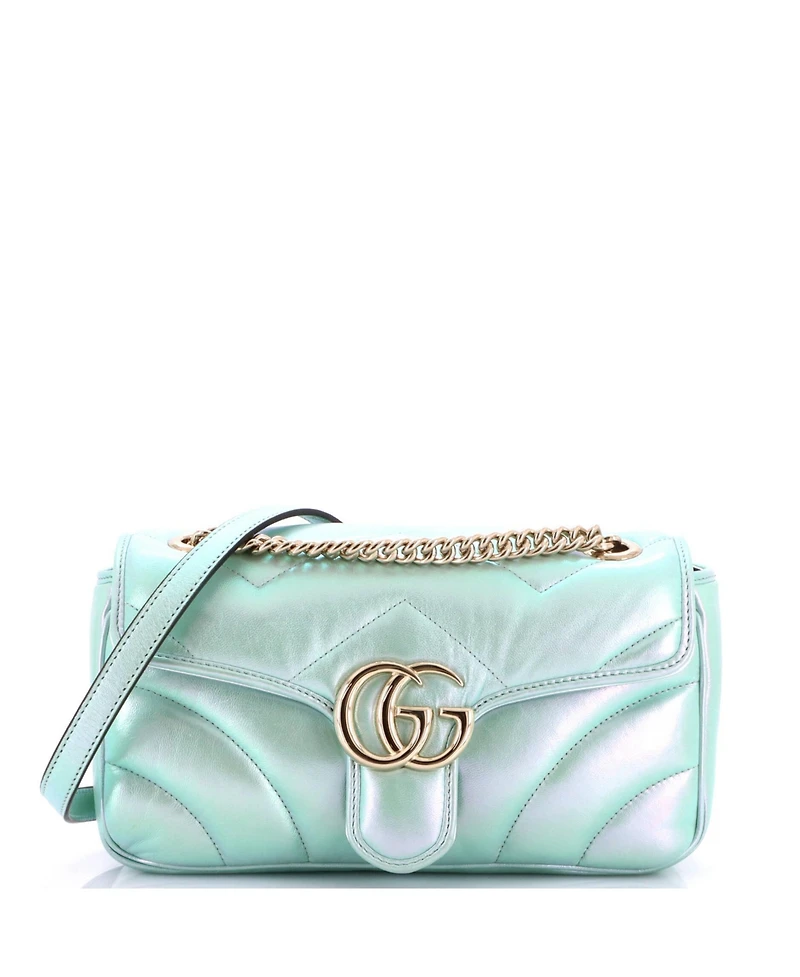 Pre-Owned Gucci Small Gg Marmont Flap Bag Chevron Iridescent Leather