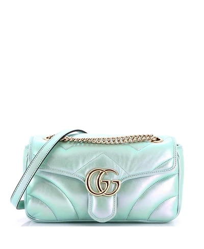 Pre-Owned Gucci Small Gg Marmont Flap Bag Chevron Iridescent Leather