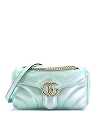 Pre-Owned Gucci Small Gg Marmont Flap Bag Chevron Iridescent Leather