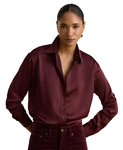 Lauren Ralph Women's Relaxed-Fit Satin Charmeuse Shirt
