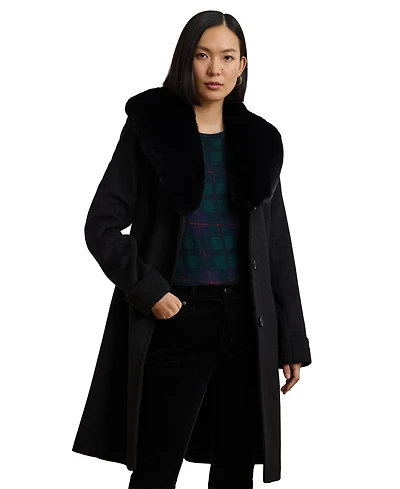 Lauren Ralph Women's Icon Faux-Fur Collar Walker Coat