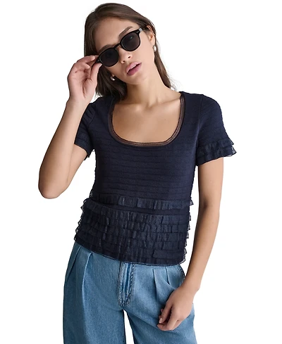 Bcbg Women's Pointelle Ruffle Short-Sleeve Sweater