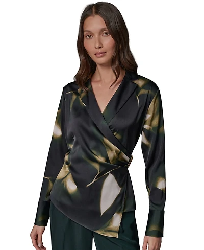Donna Karan New York Women's Printed V-Neck Long-Sleeve Blouse