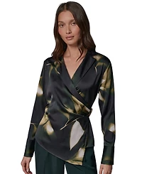 Donna Karan New York Women's Printed V-Neck Long-Sleeve Blouse