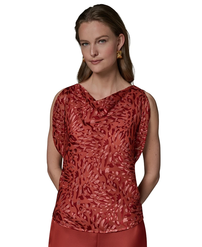 Donna Karan New York Women's Printed Cowl Neck Top