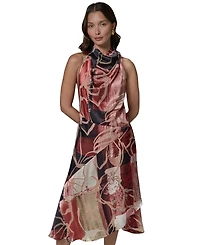 Donna Karan New York Women's Printed Burnout High Cowl Neck Dress
