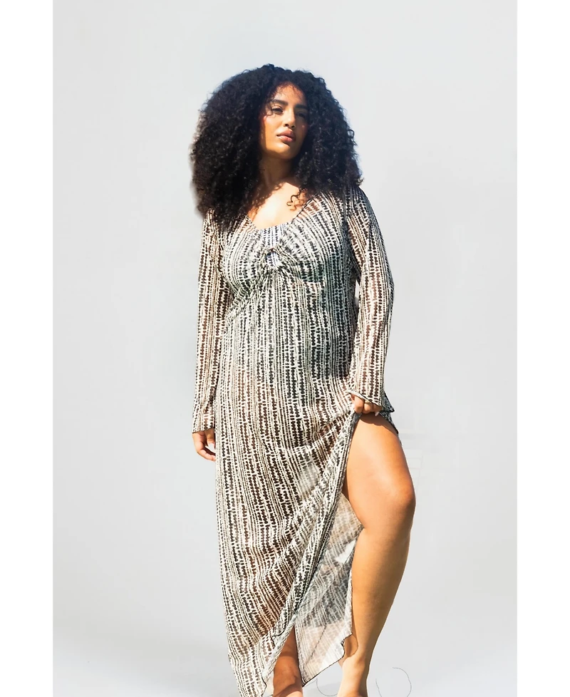 Fashion-szn Curve Plus Sheer Spot-Print Kaftan