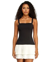 Alex & Sophia Juniors' Square Neck Pleated Mini Dress