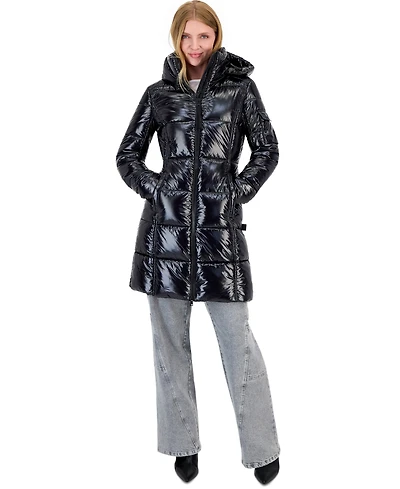 S13 Women's Hooded Thumbhole-Cuff Shine Puffer Coat